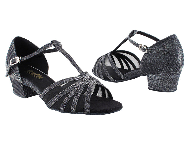 16612 105 Glitter Black Satin_Black Mesh with 1.5" Medium Heel in the photo