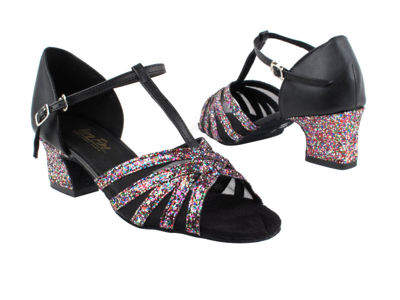 16612 189 Party Sparkle_F_H_Black Leather_B_S_Black Mesh with 2" Thick Heel in the photo