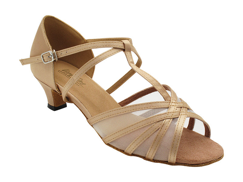 16612X Light Brown Satin & Flesh Mesh with 1.3" Cuban Heel (387) in the photo