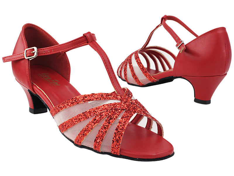16612 10 Red Sparkle_211 Red PU_Flesh Mesh with 1.3" Cuban Heel (387) in the photo