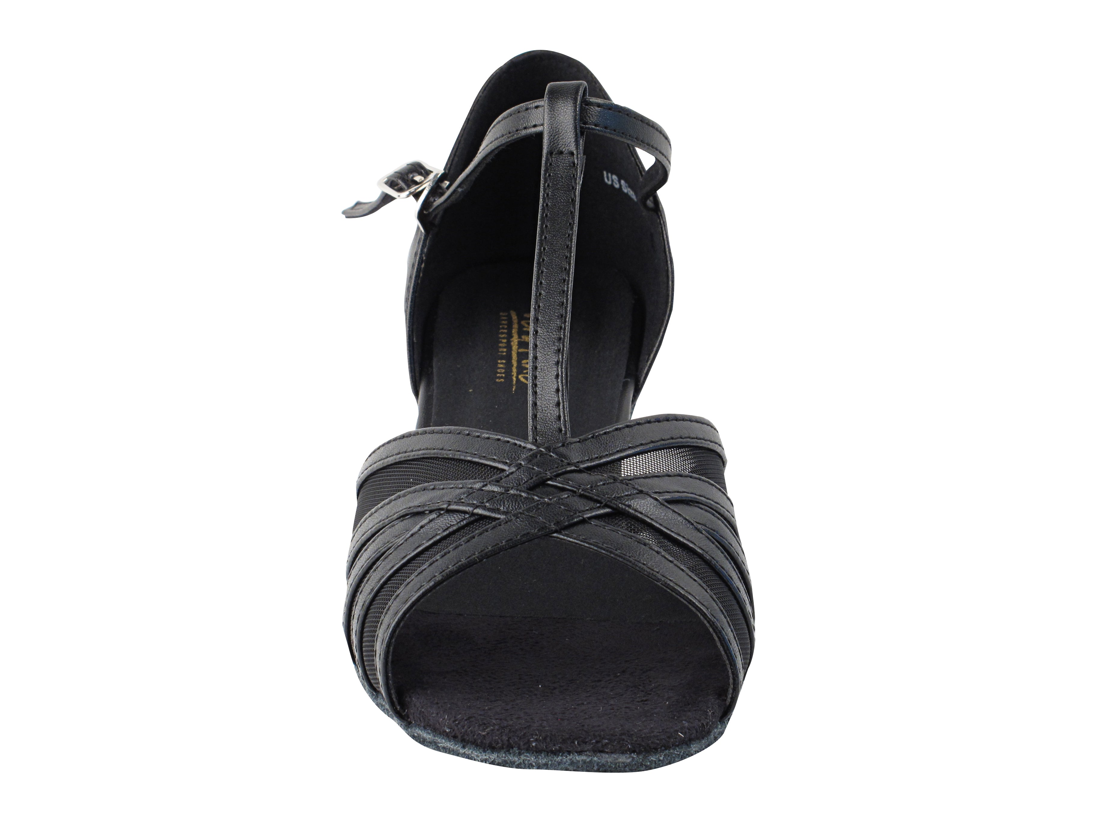 16612 Black Leather & Black Mesh & Cuban Heel