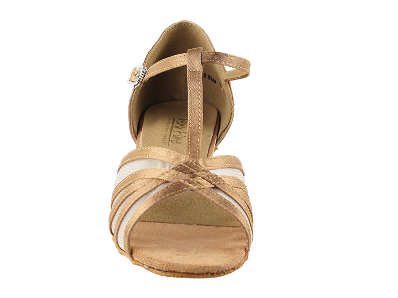 16612 Brown Satin & Flesh Mesh & Cuban Heel