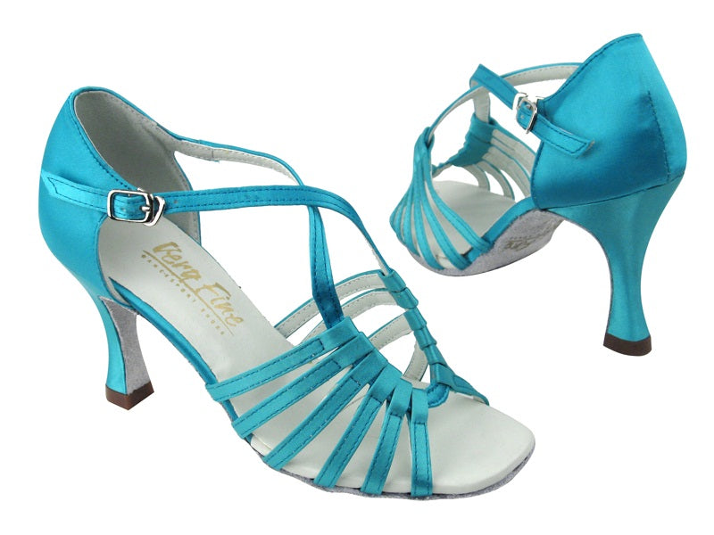 1661 230 Light Blue Satin with 3.5" Flare heel in the photo
