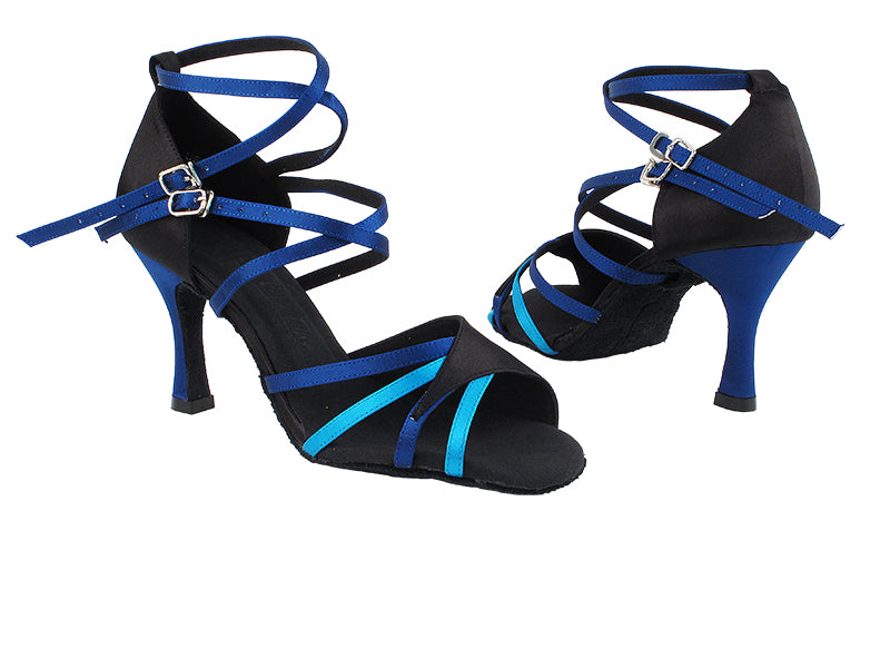 1662B Black_Gem Blue_Light Blue Satin with 3.5" Heel in the photo