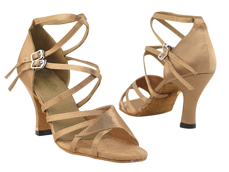 1662B Brown Satin with 3" Heel in the photo