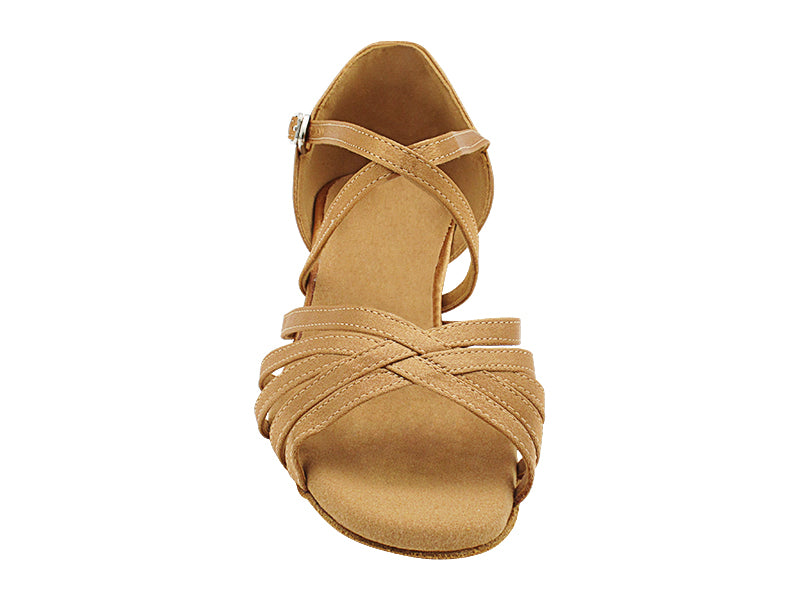 1670FT Tan Satin with 1" Flat Heel in the photo