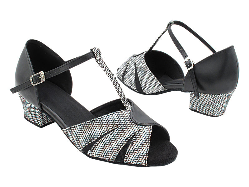 1674 Black Leather & Black Sparklenet with 1.5" Medium heel in the photo