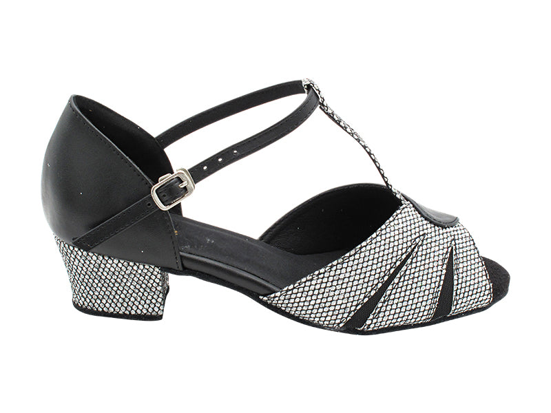 1674 Black Leather & Black Sparklenet with 1.5" Medium heel in the photo