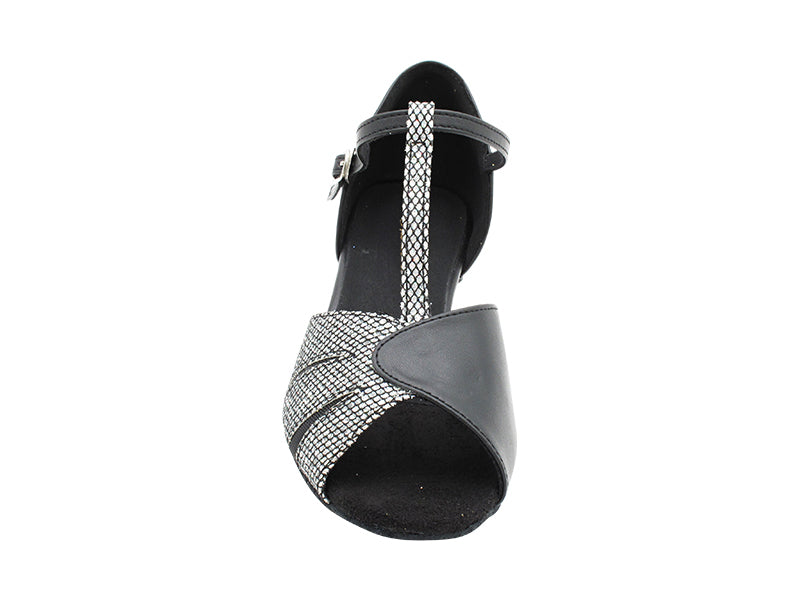 1674 Black Leather & Black Sparklenet with 1.5" Medium heel in the photo