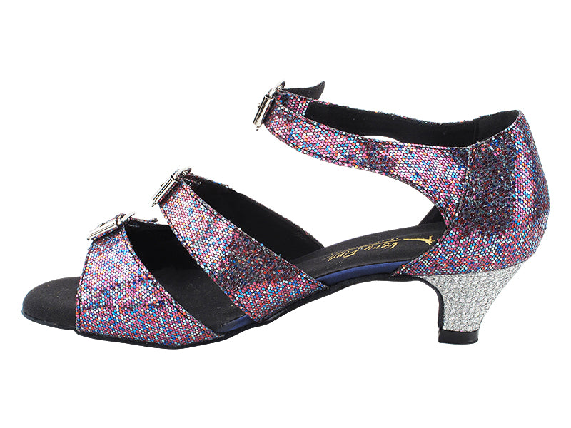 1679LEDSS 023 Illusion Rainbow Sparkle_6 Silver Sparklenet Heel with 1.3" Cuban Heel (387) in the photo