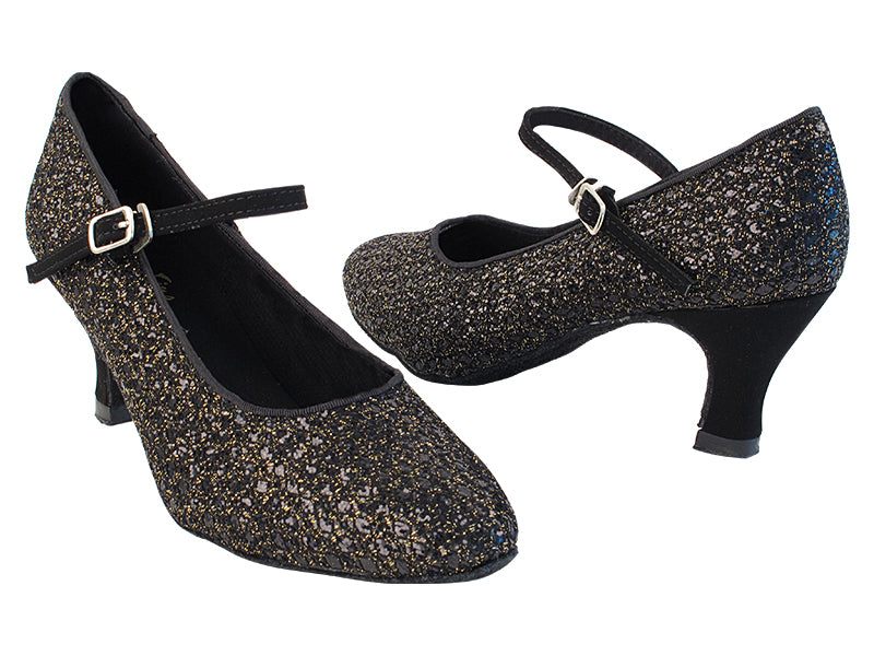 1682 277 Black Gold Sparkle_Black Nubuck with 2899_2.5" Low Heel in the photo