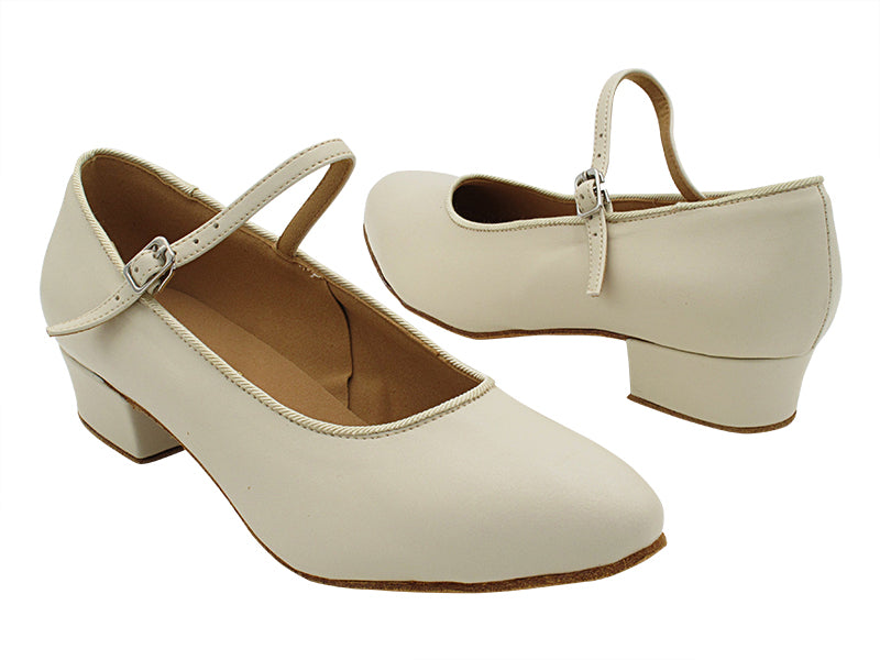 1682FT Light Beige Leather with 1" Flat Heel in the photo