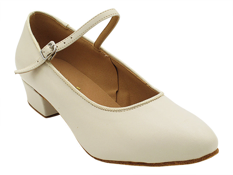 1682FT Light Beige Leather with 1" Flat Heel in the photo