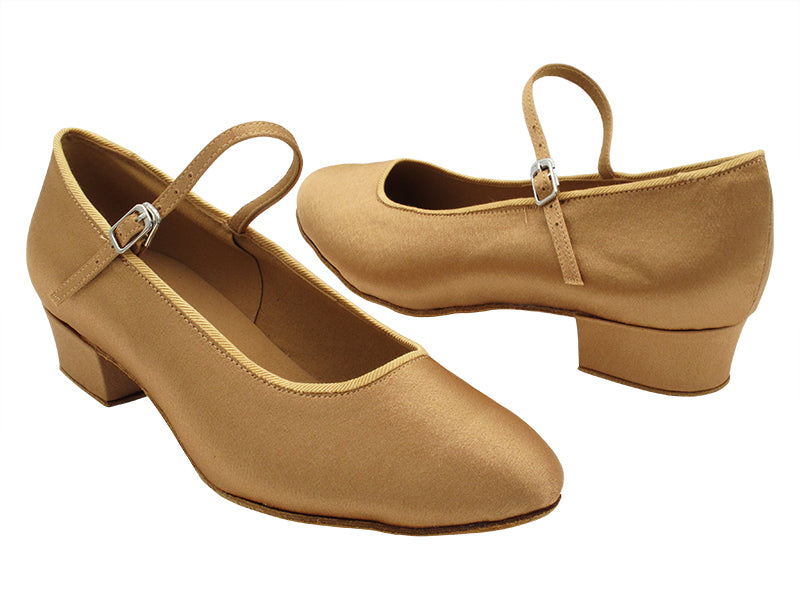 1682FT Tan Satin with 1" Flat Heel in the photo
