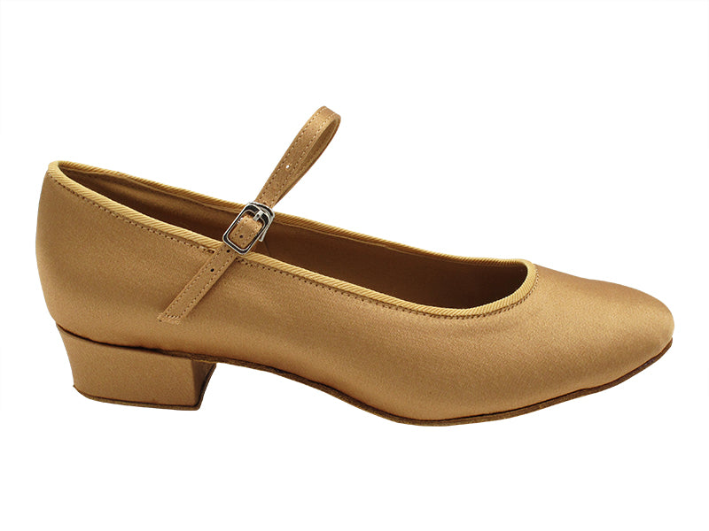 1682FT Tan Satin with 1" Flat Heel in the photo