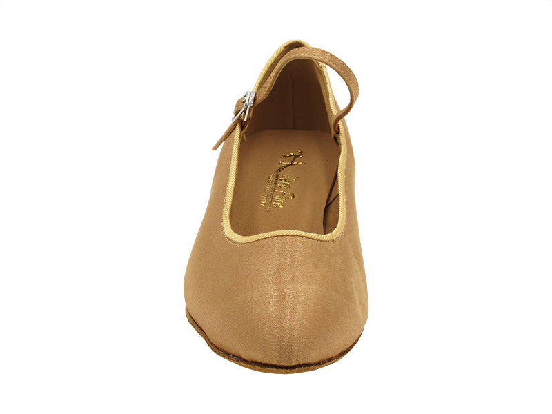 1682FT Tan Satin with 1" Flat Heel in the photo