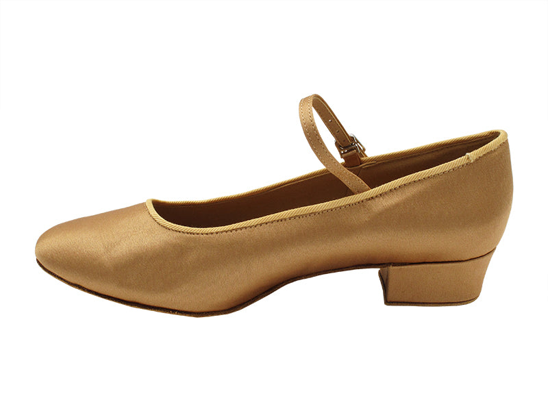 1682FT Tan Satin with 1" Flat Heel in the photo
