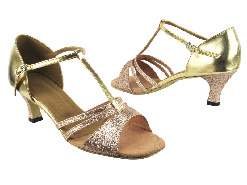 1683 125 Gold Stardust_F_H_Gold Leather_T_B with 2.5" low heel in the photo