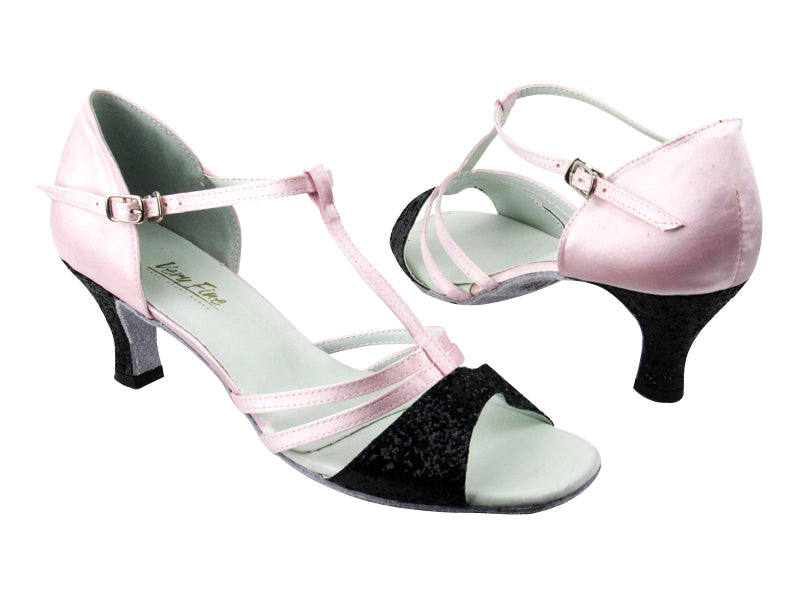 1683 12 Black Sparkle_H_233 Light Pink Satin with 2.5" low heel in the photo