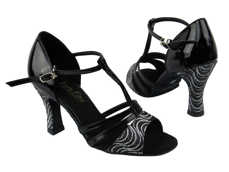 1683 213 Black_Silver Wave Glitter_H_Black Patent with 3" heel in the photo