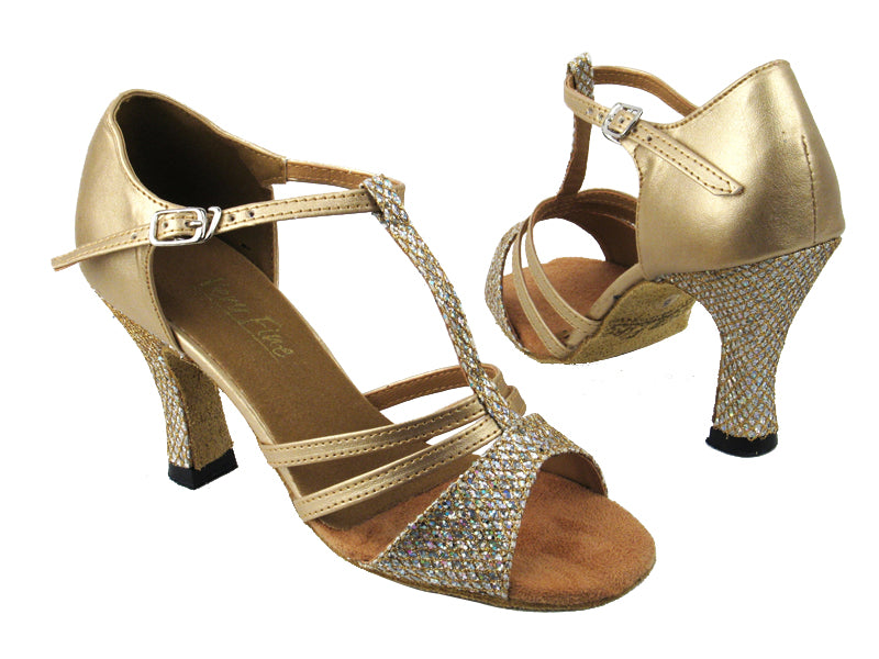 1683 Gold Sparklenet_H_57 Light Gold Leather_1616 Back with 3" heel in the photo