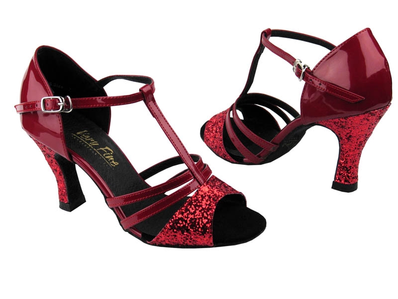 1683 Red Sparkle & Red Patent with 3" Heel in the photo