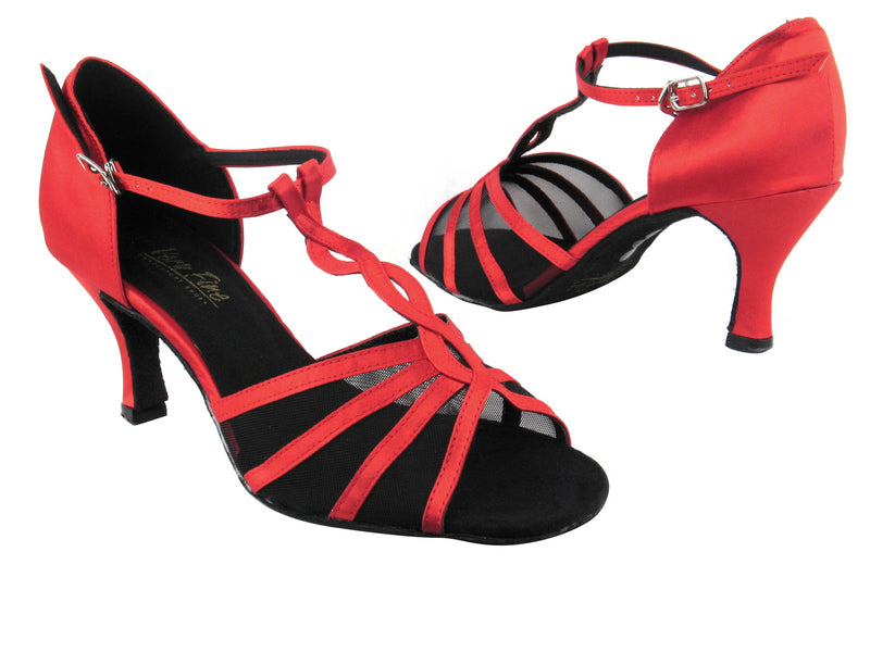 1692 112 Red Satin_Black Mesh with 2.75" Heel in the photo