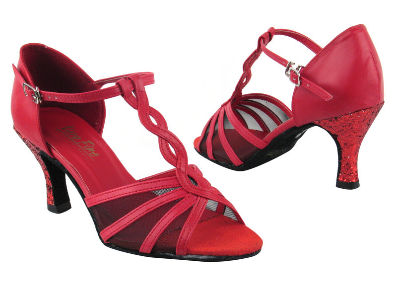 1692 211 Red Leather_Red Sparkle_H_Black Mesh with 3" heel in the photo