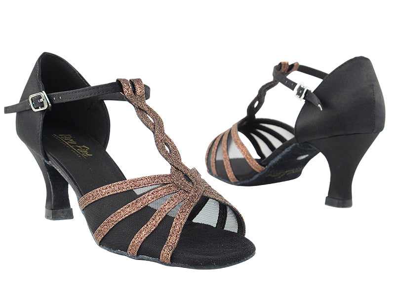 1692 212 Copper Stardust_F_Black Satin_B_Black Mesh with 2.5" Heel in the photo