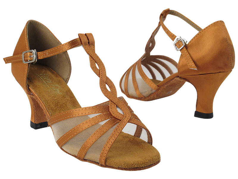 1692 236 Dark Tan Satin_Flesh Mesh with 2899_2.5 inch Low Heel in the photo