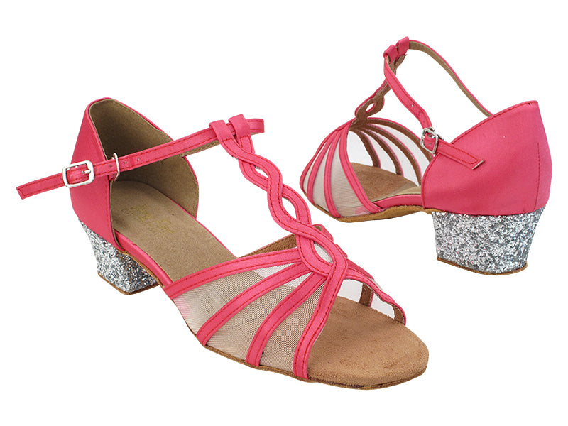1692 246 Pink Satin_7 Silver Sparkle_H_Flesh Mesh with 1.5" Heel in the photo