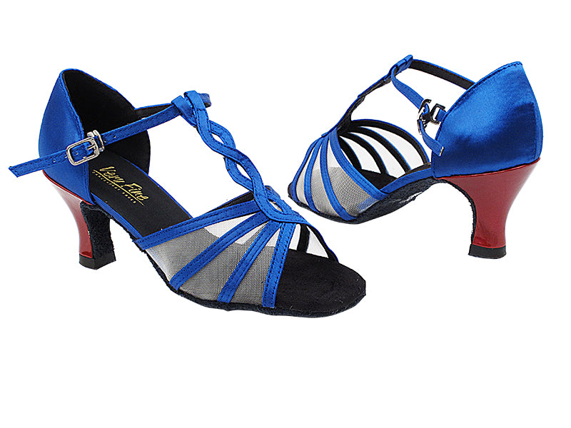 1692 247 Gem Blue Satin_131 Red Heel with 2.5" Heel in the photo
