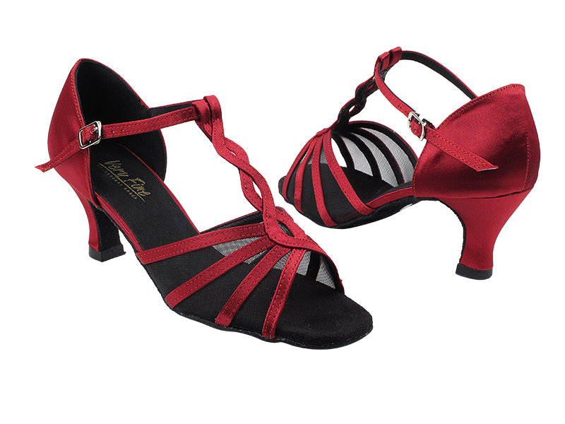 1692 268 Dark Red Satin_Black Mesh with 2.5" low heel in the photo
