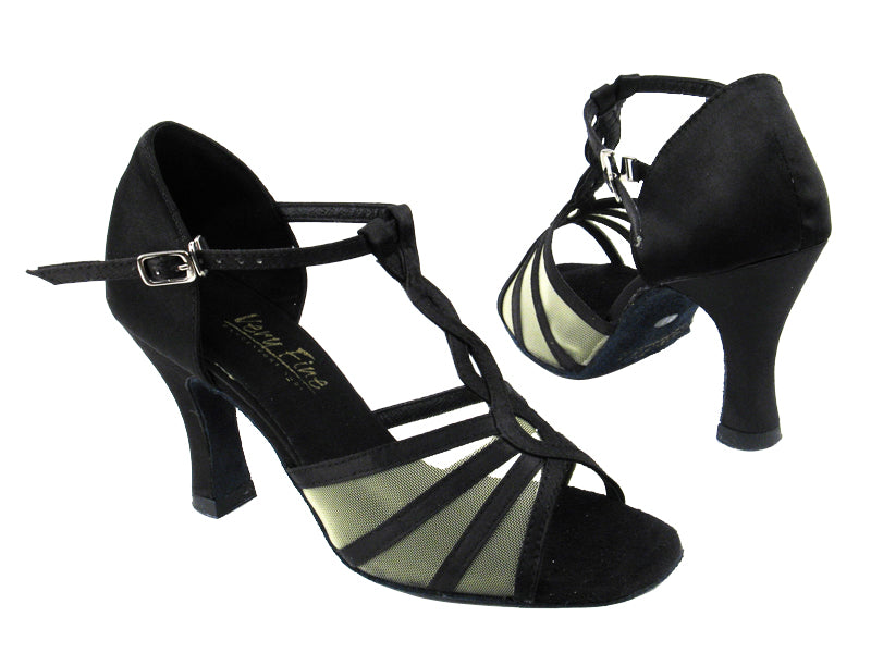 1692 Black Satin_Flesh Mesh with 3" heel in the photo
