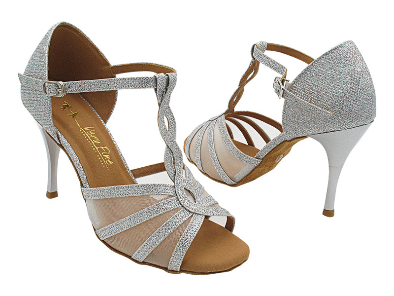 1692LEDSS 32 Silver Glitter Satin & Flesh Mesh with 3.5 INCH STILETTO SILVER HEEL (TG1) in the photo