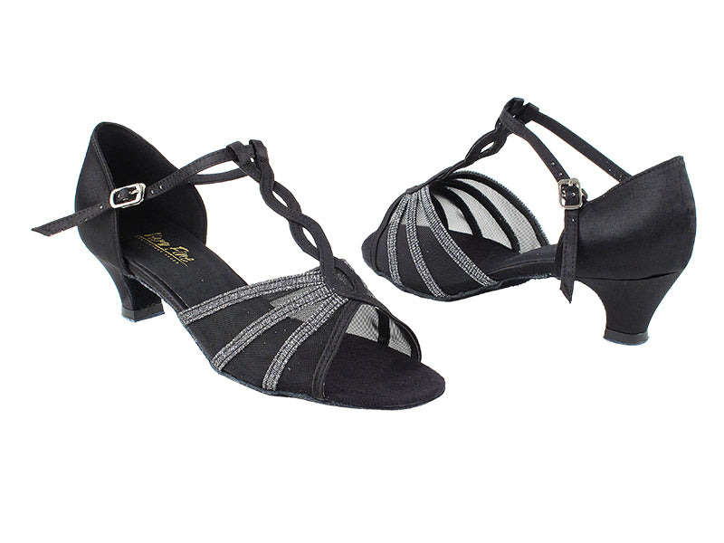 1692 38 Black Satin_B_T_105 Glitter Black Satin_S_Black Mesh with 1.3" Cuban Heel in the photo