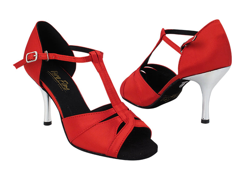 1703 112 Red Satin with Silver Plated Heel