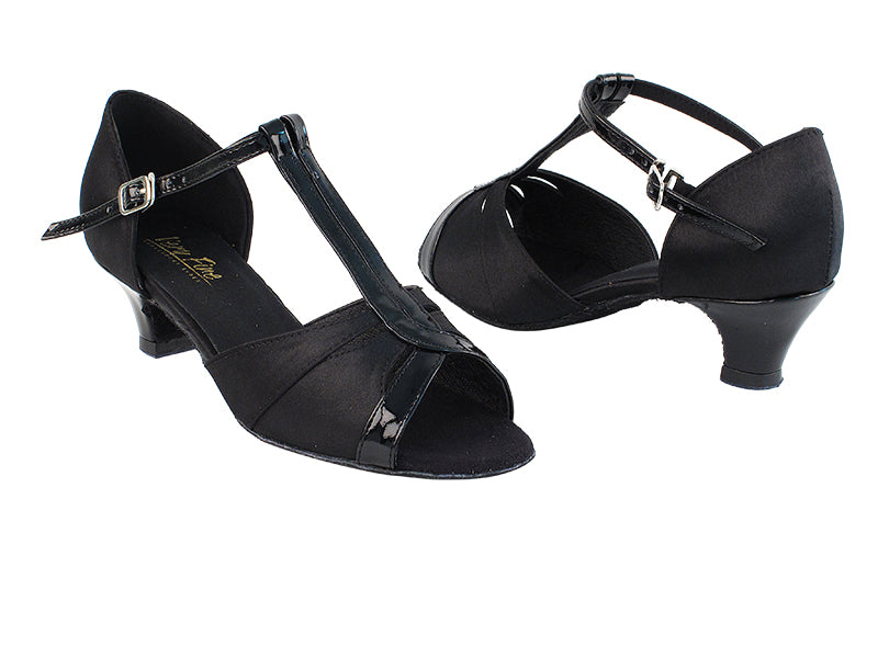 1703 38 Black Satin_58 Black Patent Trim with 1.3" Cuban Heel in the photo
