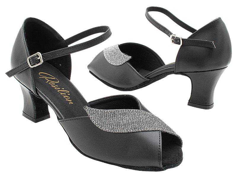 1704 Black Leather_105 Glitter Black Trim with 2.2 INCH THICK CUBAN HEEL (318) in the photo