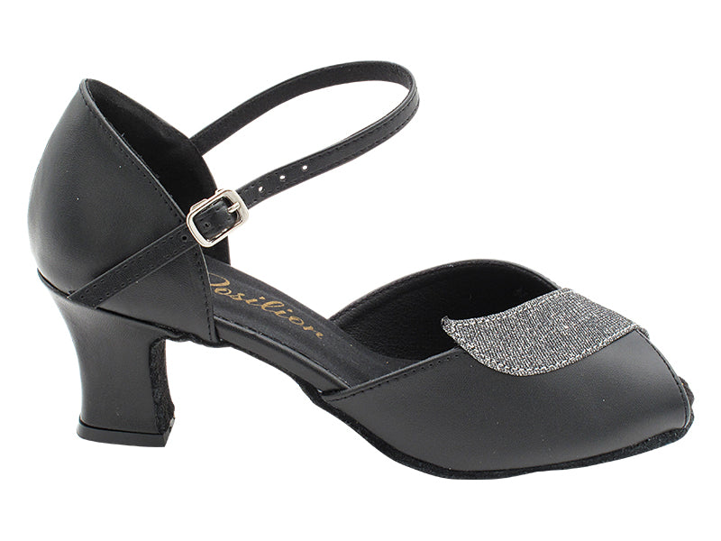 1704 Black Leather_105 Glitter Black Trim with 2.2 INCH THICK CUBAN HEEL (318) in the photo