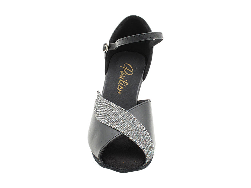 1704 Black Leather_105 Glitter Black Trim with 2.2 INCH THICK CUBAN HEEL (318) in the photo