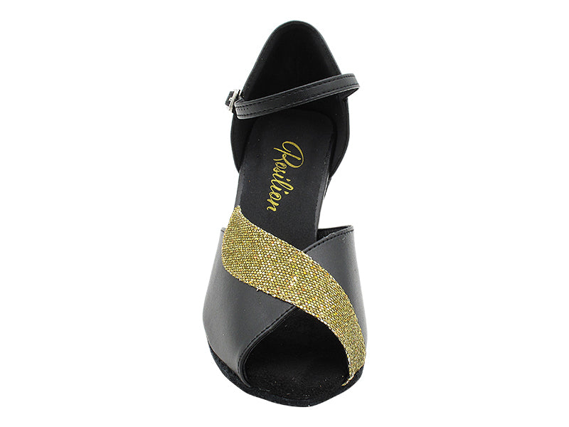 1704 Black Leather & 113 Gold Scale Trim with 2.2 INCH THICK CUBAN HEEL (2317) in the photo