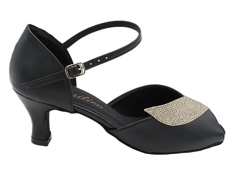 1704 Black Leather_276 Champagne Glitter Trim with 2.5" Heel (2899) in the photo