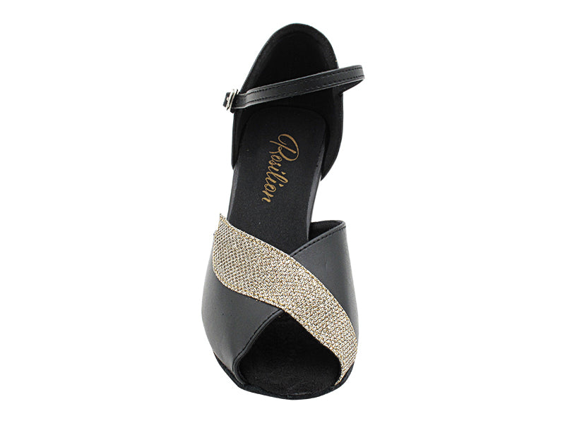 1704 Black Leather_276 Champagne Glitter Trim with 2.5" Heel (2899) in the photo