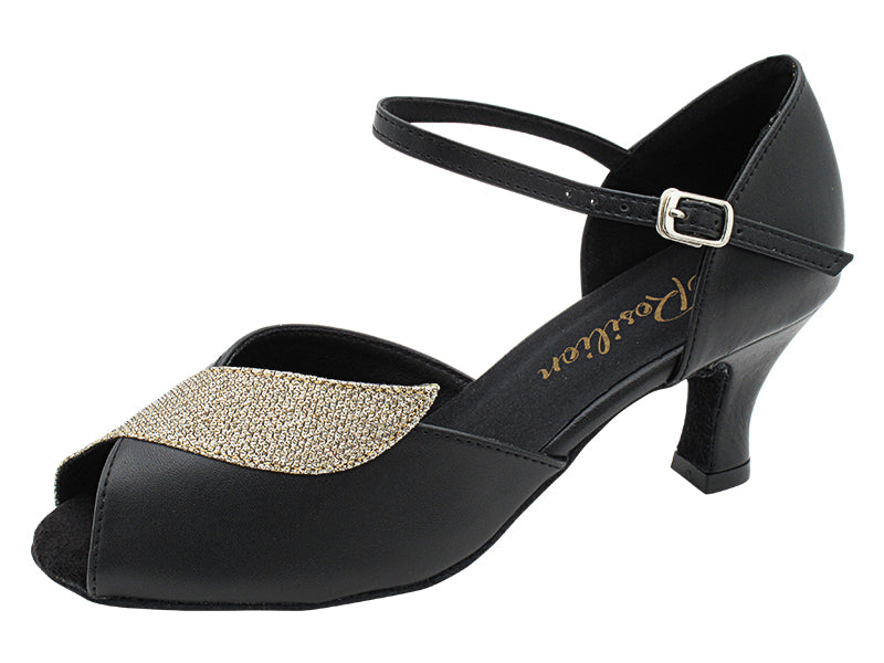1704 Black Leather_276 Champagne Glitter Trim with 2.5" Heel (2899) in the photo