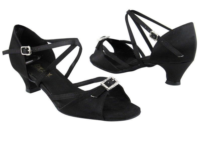 1720 Black Satin_1670C BackStrap with 1.3" Cuban heel in the photo