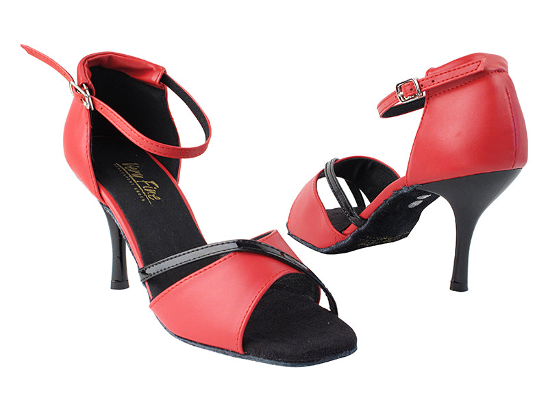 1729 211 Red PU_58 Black Patent PU Trim_Ankle Strap with loop with 3" Slim Black Plated Heel in the photo