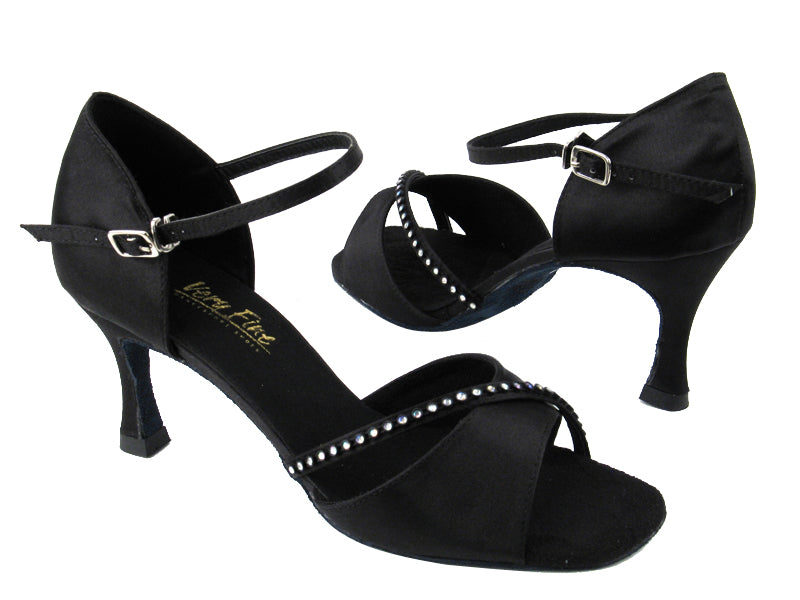1734 Black Satin & Beats Stone with 3" heel in the photo