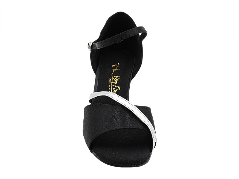 1734 Black Satin & Light Silver Leather Trim with 2.5" Heel (2899) in the photo