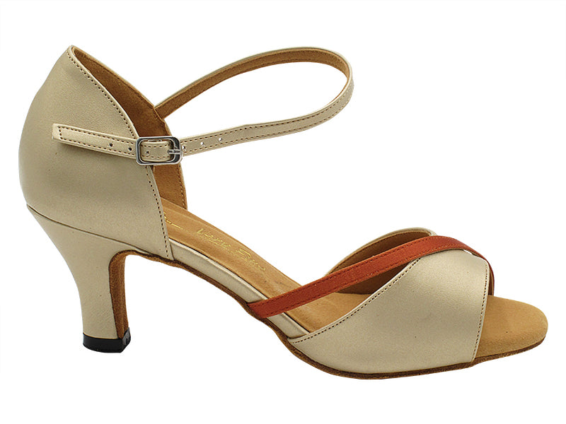 1734 Light Gold Leather_Dark Tan Satin Trim with 2.5" Heel (2899) in the photo